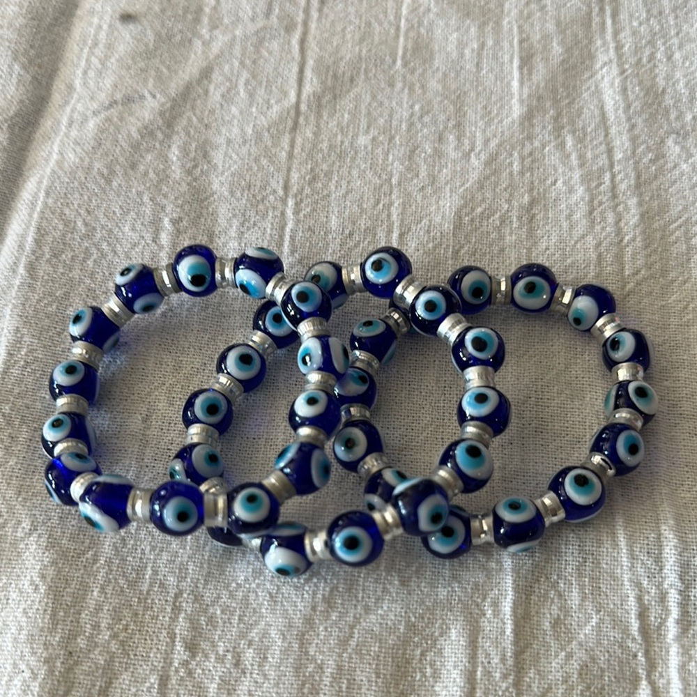 Blue Evil Eye Glass Beaded Bracelet Set